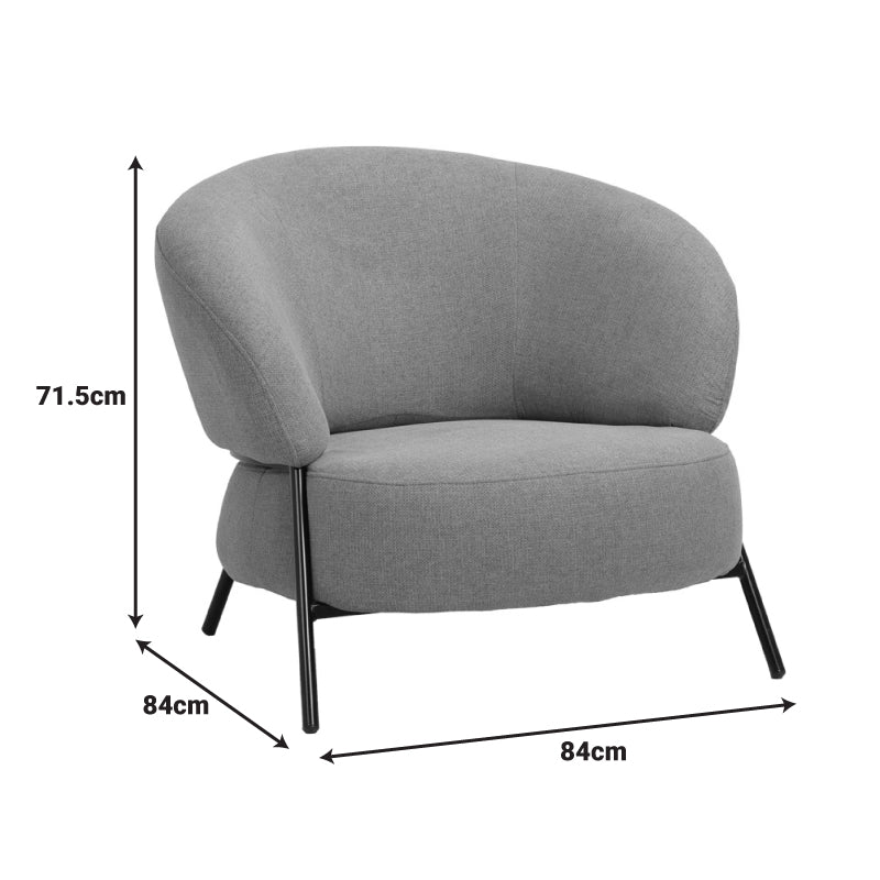 Πολυθρόνα Jennie  ύφασμα σε κρεμ απόχρωση με μαύρα μεταλλικά πόδια 84x84x71,5εκ