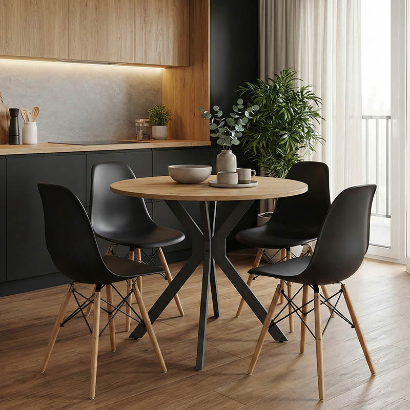 Τραπέζι Xuson  φυσικό mdf-πόδι μαύρο μέταλλο Φ80x75εκ