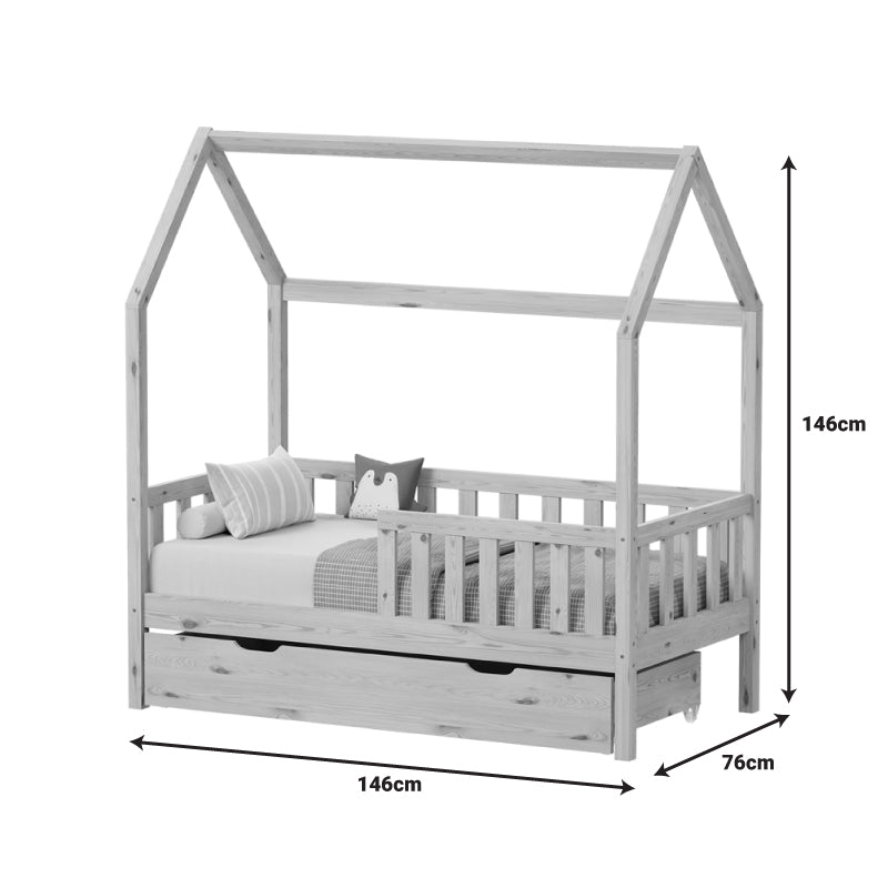Παιδικό κρεβάτι Bendina τ. Montessori με συρτάρι  ξύλο πεύκου σε φυσική απόχρωση 70x140εκ
