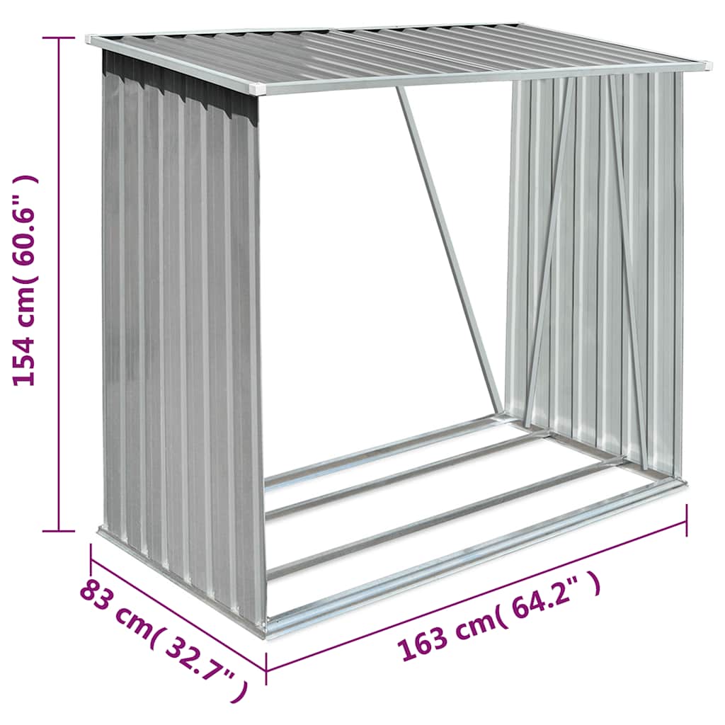 Υπόστεγο Αποθήκευσης Ξύλων Κήπου Γκρι 163x83x154 εκ. Ατσάλι