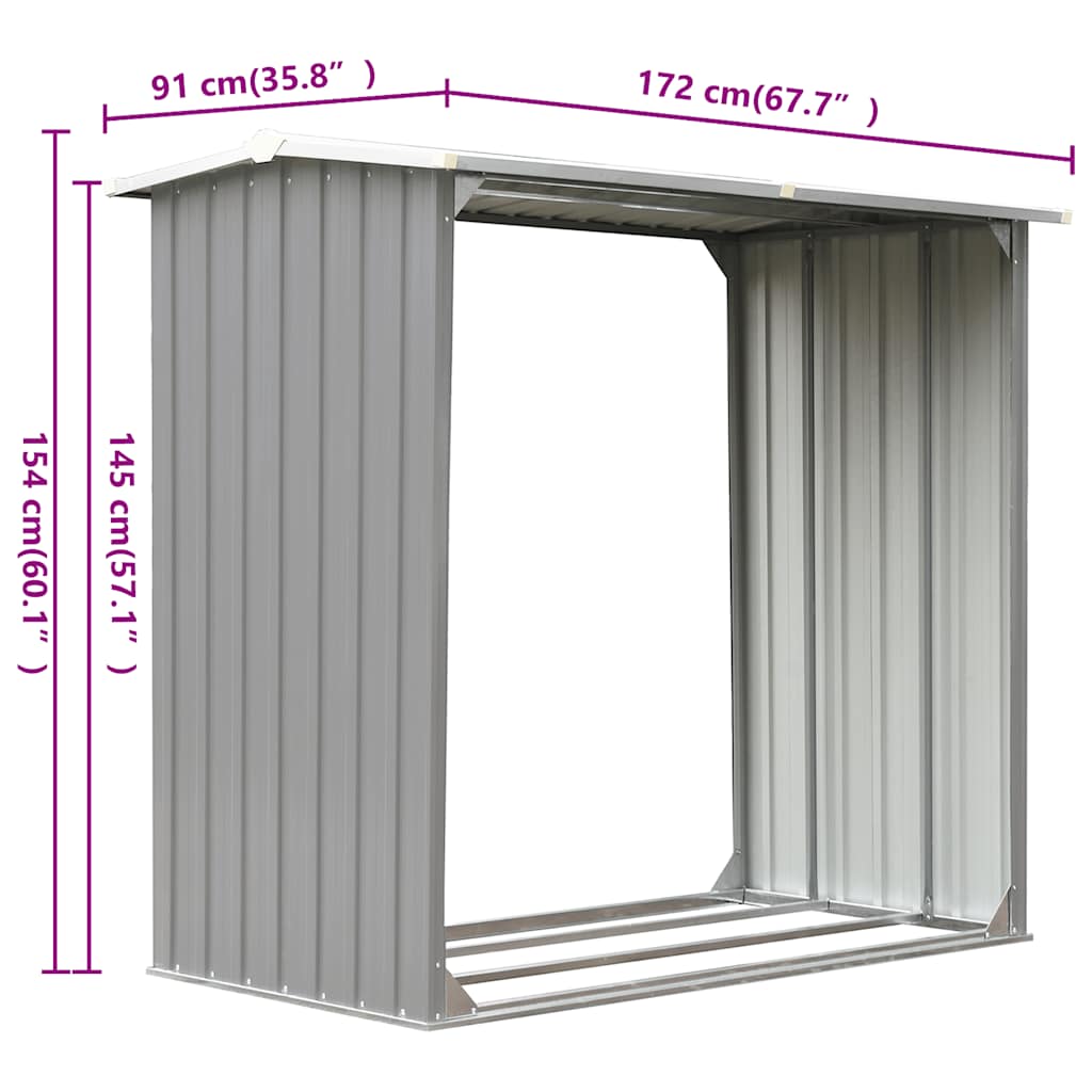 Υπόστεγο Αποθήκευσης Ξύλων Κήπου Γκρι 172x91x154 εκ. Ατσάλι