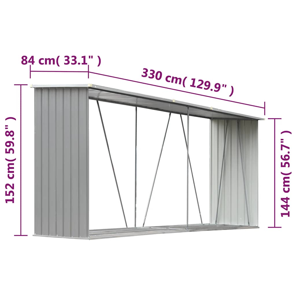Υπόστεγο Αποθήκευσης Ξύλων Κήπου Γκρι 330x84x152 εκ. Ατσάλι