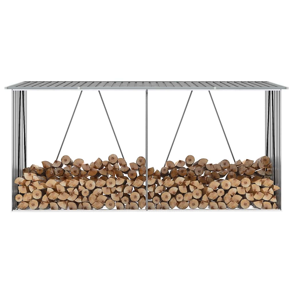 Υπόστεγο Αποθήκευσης Ξύλων Κήπου Γκρι 330x84x152 εκ. Ατσάλι