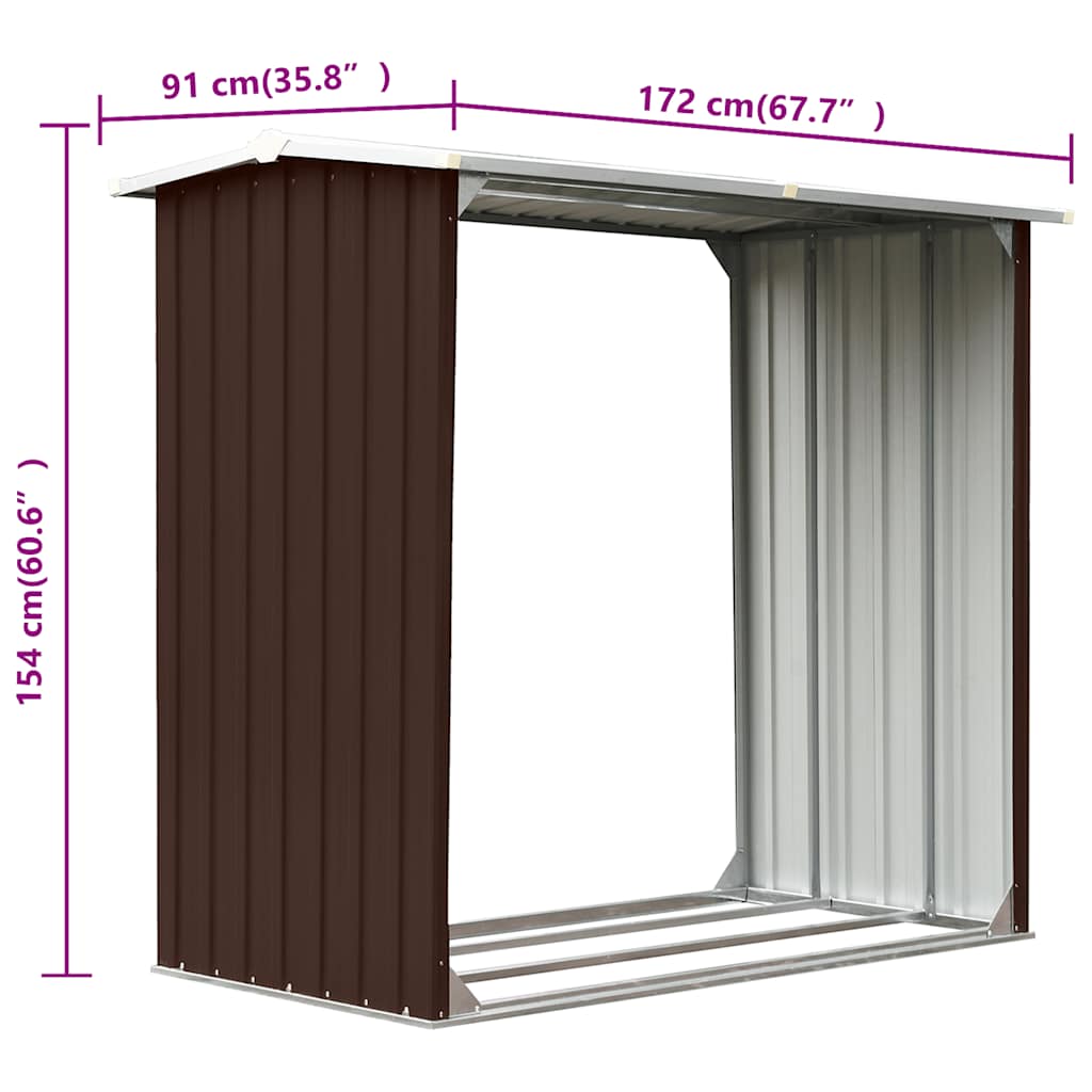 Υπόστεγο Αποθήκευσης Ξύλων Καφέ 172x91x154 εκ. Γαλβ. Ατσάλι