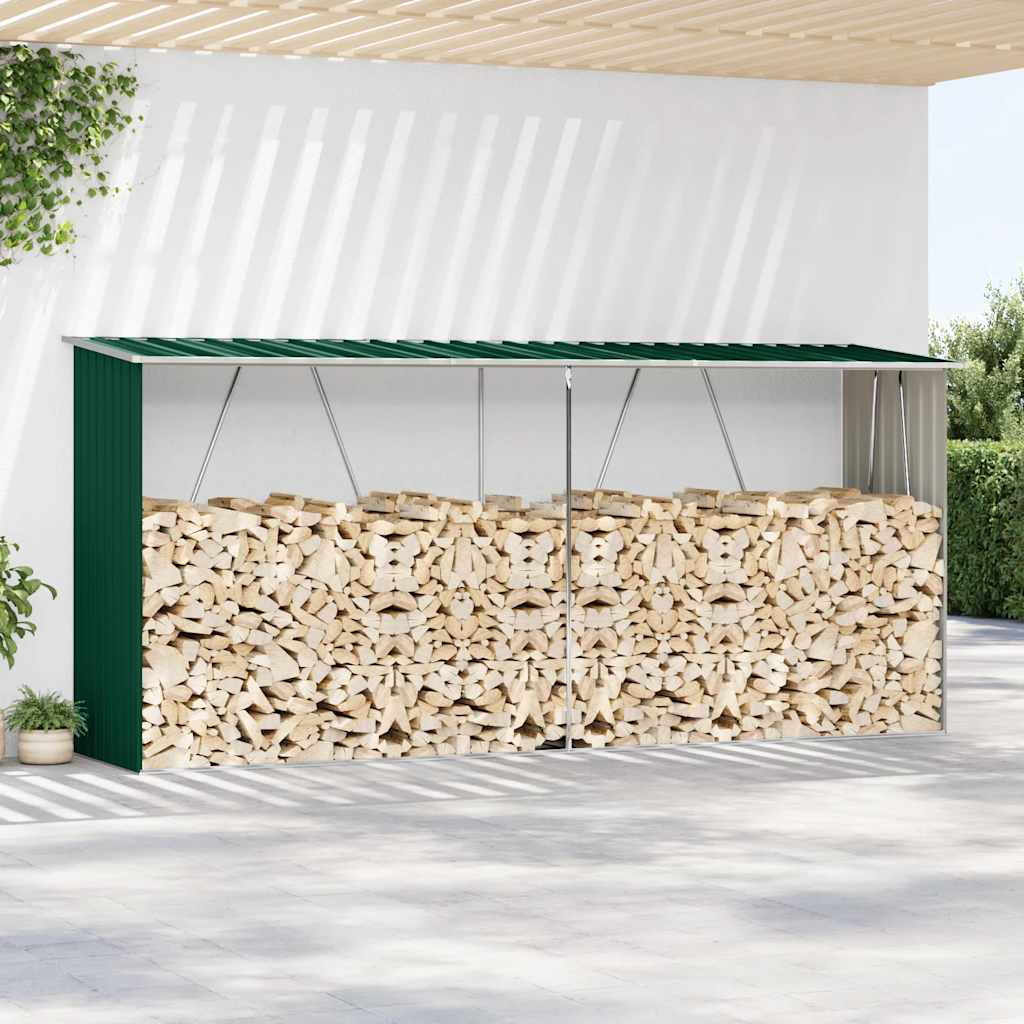 Υπόστεγο Αποθήκευσης Ξύλων Κήπου Πράσινο 330x84x152 εκ. Ατσάλι