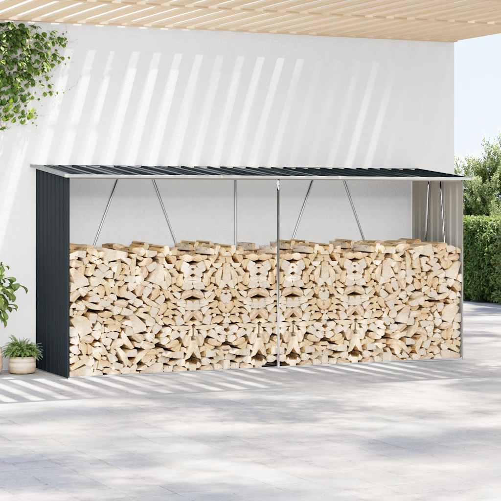 Υπόστεγο Αποθήκευσης Ξύλων Κήπου Ανθρακί 330x84x152 εκ. Ατσάλι