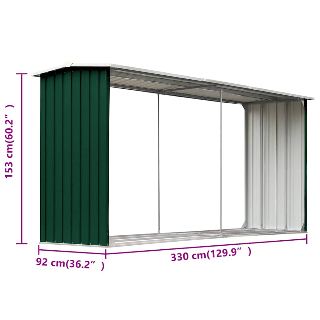 Υπόστεγο Αποθήκευσης Ξύλων Κήπου Πράσινο 330x92x153 εκ. Ατσάλι