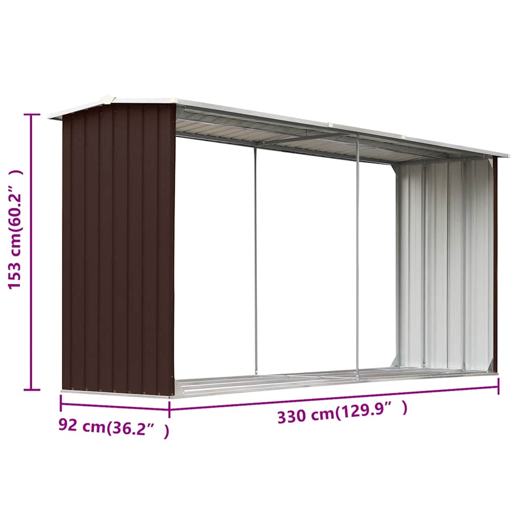 Υπόστεγο Αποθήκευσης Ξύλων Κήπου Καφέ 330x92x153 εκ. Ατσάλι