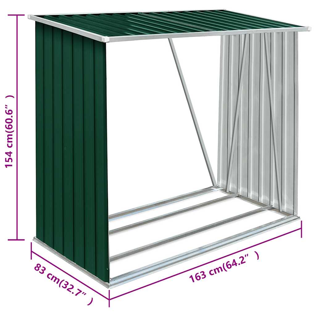Υπόστεγο Αποθήκευσης Ξύλων Κήπου Πράσινο 163x83x154 εκ. Ατσάλι