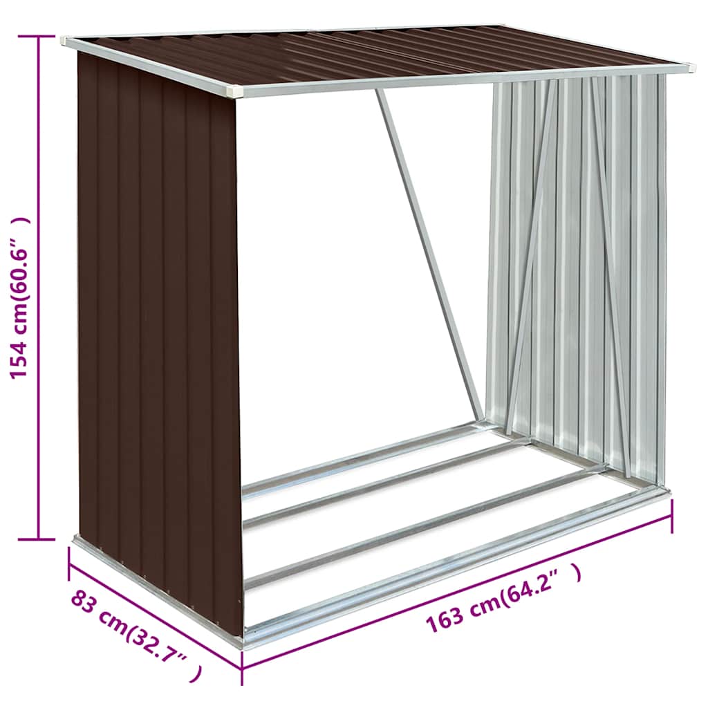 Υπόστεγο Αποθήκευσης Ξύλων Κήπου Καφέ 163x83x154 εκ. Ατσάλι