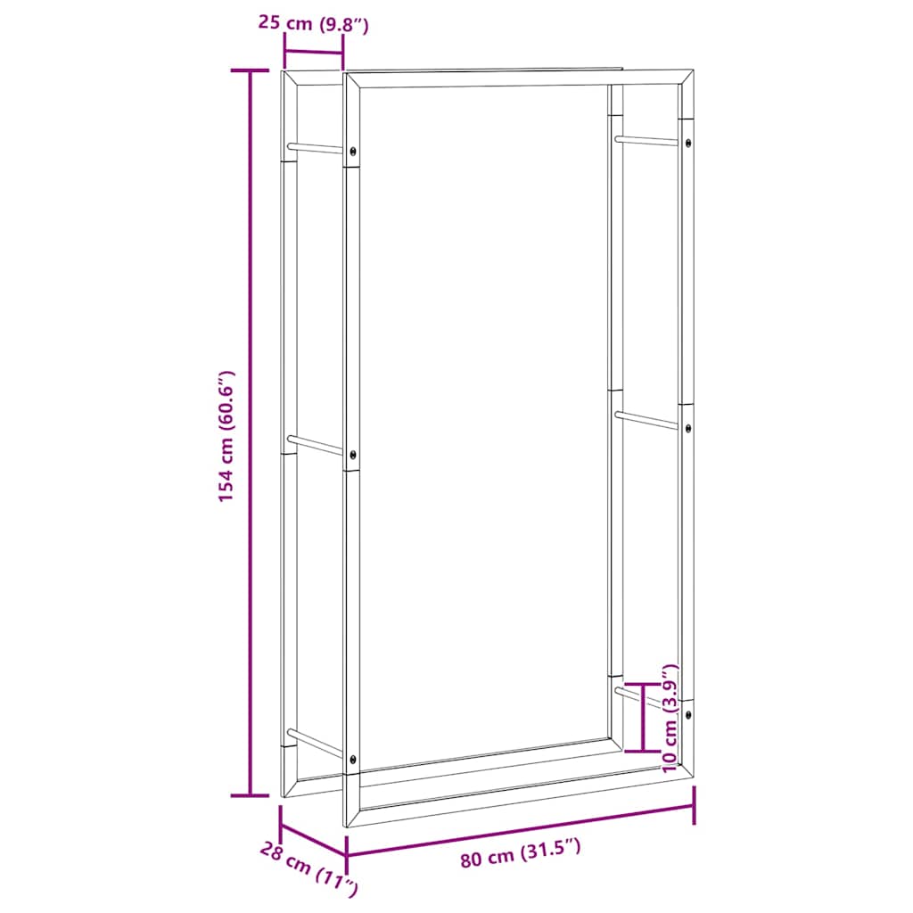 Ράφι Ξύλων Μαύρη Ματ Ατσάλινη 80x28x154 εκ.