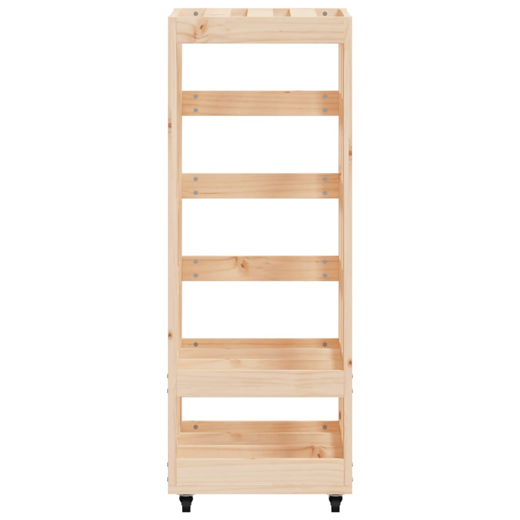 Ξυλοθήκη με Τροχούς Μαύρη 40x49x110 εκ. από Μασίφ Ξύλο Πεύκου