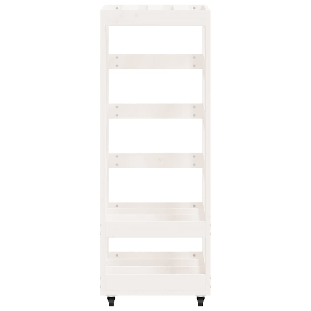 Ξυλοθήκη με Τροχούς Λευκή 40x49x110 εκ. από Μασίφ Ξύλο Πεύκου