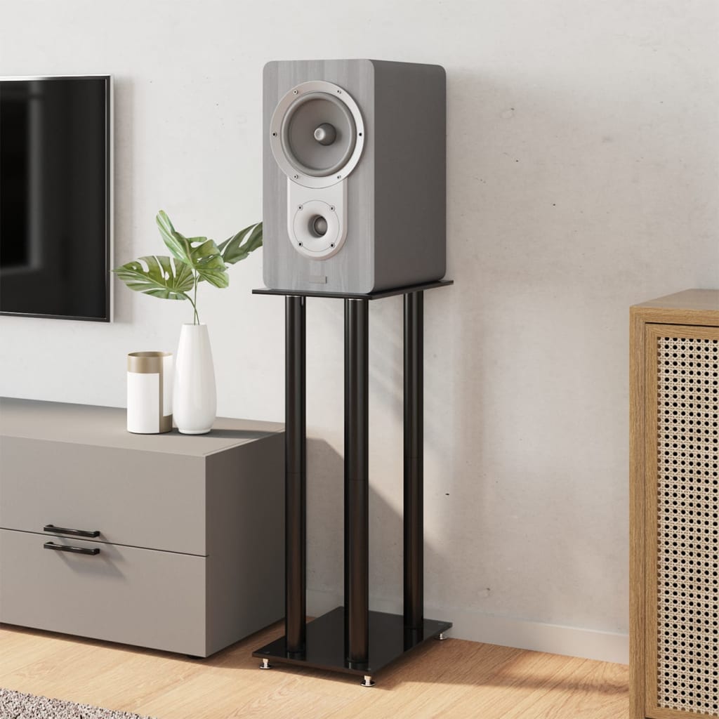 Βάσεις Ηχείων με 4 Στήλες 2 Τεμ. Μαύρες από Ψημένο Γυαλί