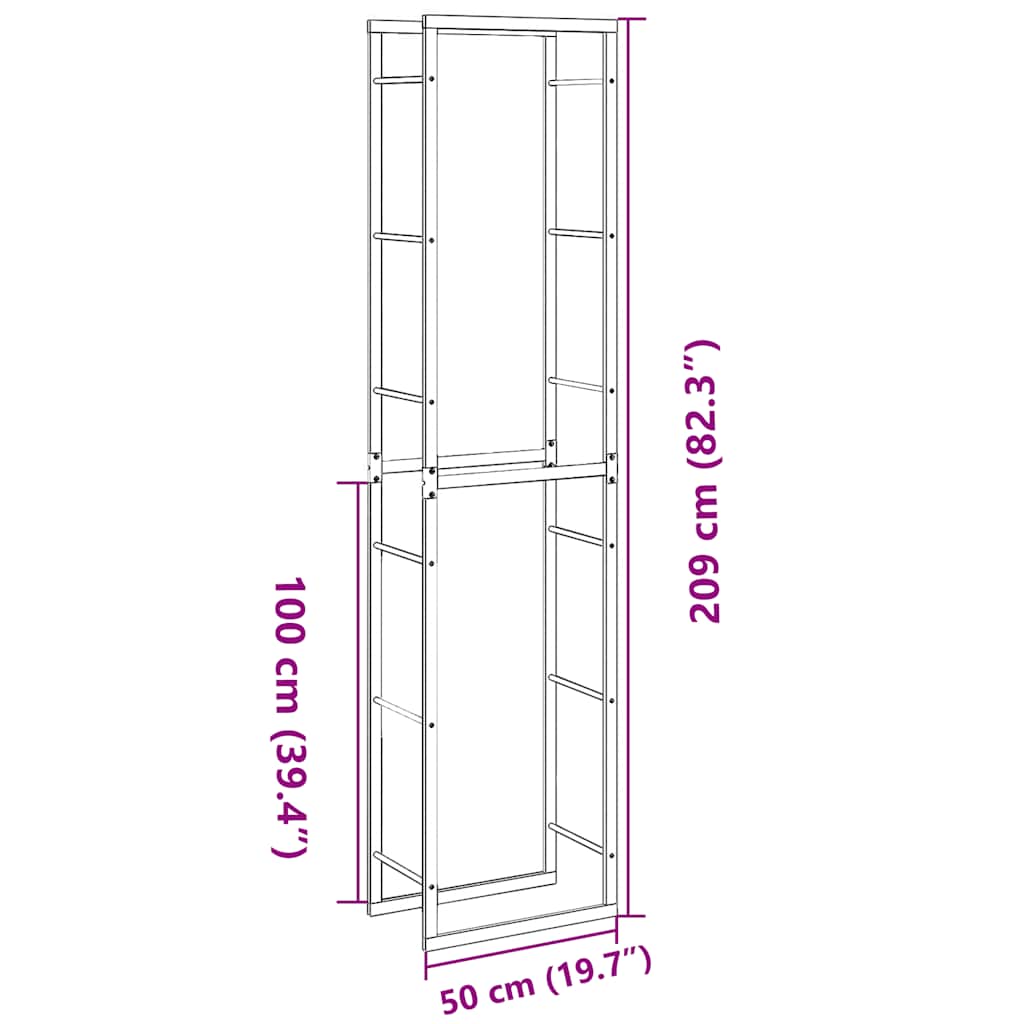 Ράφι Καυσόξυλων Μαύρο 50x30x209 εκ. Ατσάλινο