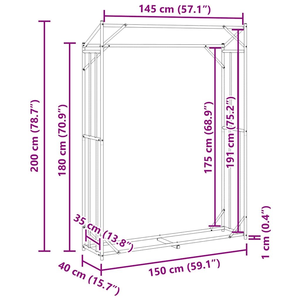 Ράφι για καυσόξυλα με κάλυμμα βροχής 150x40x200 εκ.