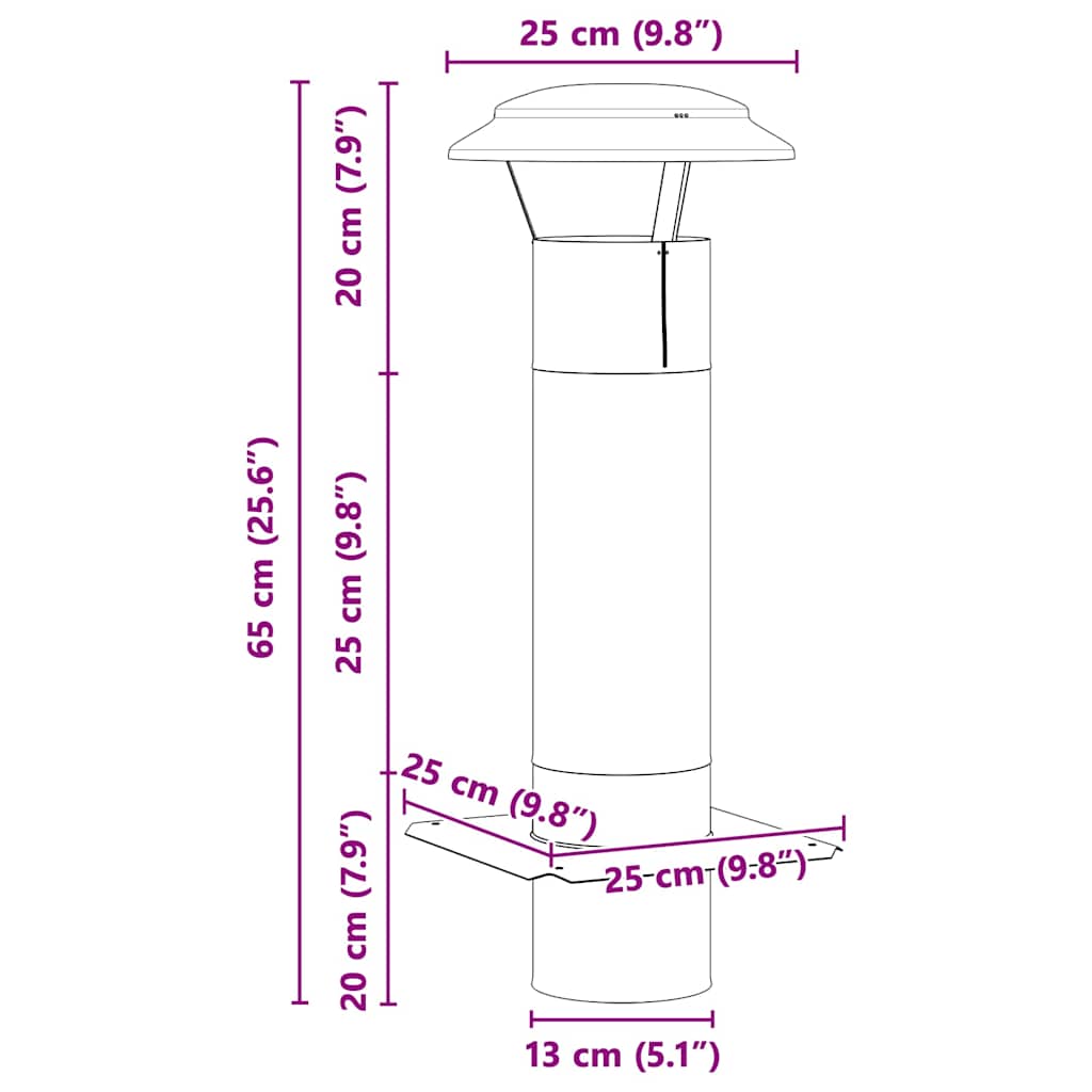 Επέκταση Καμινάδας Ασημί 25 x 25 x 65 εκ Ανοξείδωτο ατσάλι