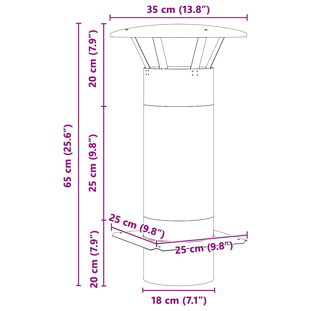Επέκταση Καμινάδας Ασημί 35 x 35 x 65 εκ Ανοξείδωτο ατσάλι