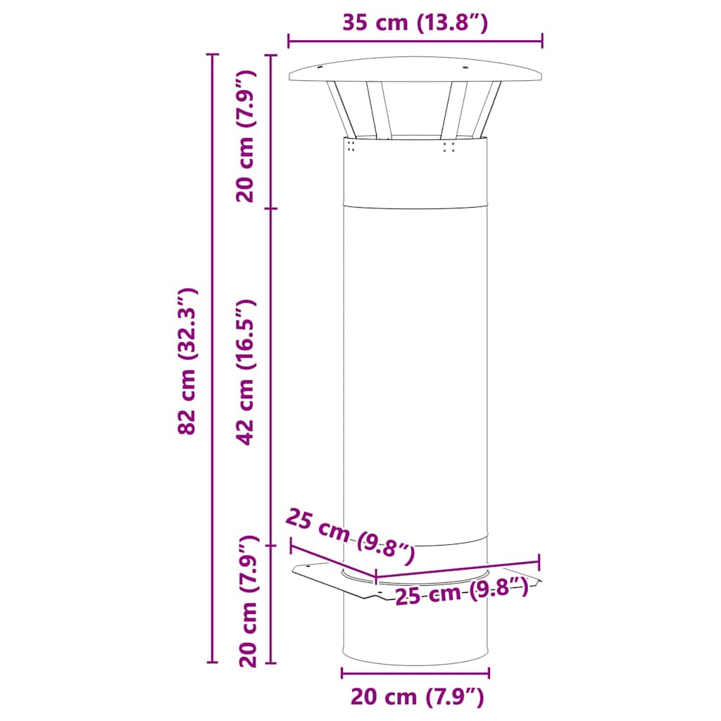 Επέκταση Καμινάδας Ασημί 35 x 35 x 82 εκ. Ανοξείδωτο ατσάλι
