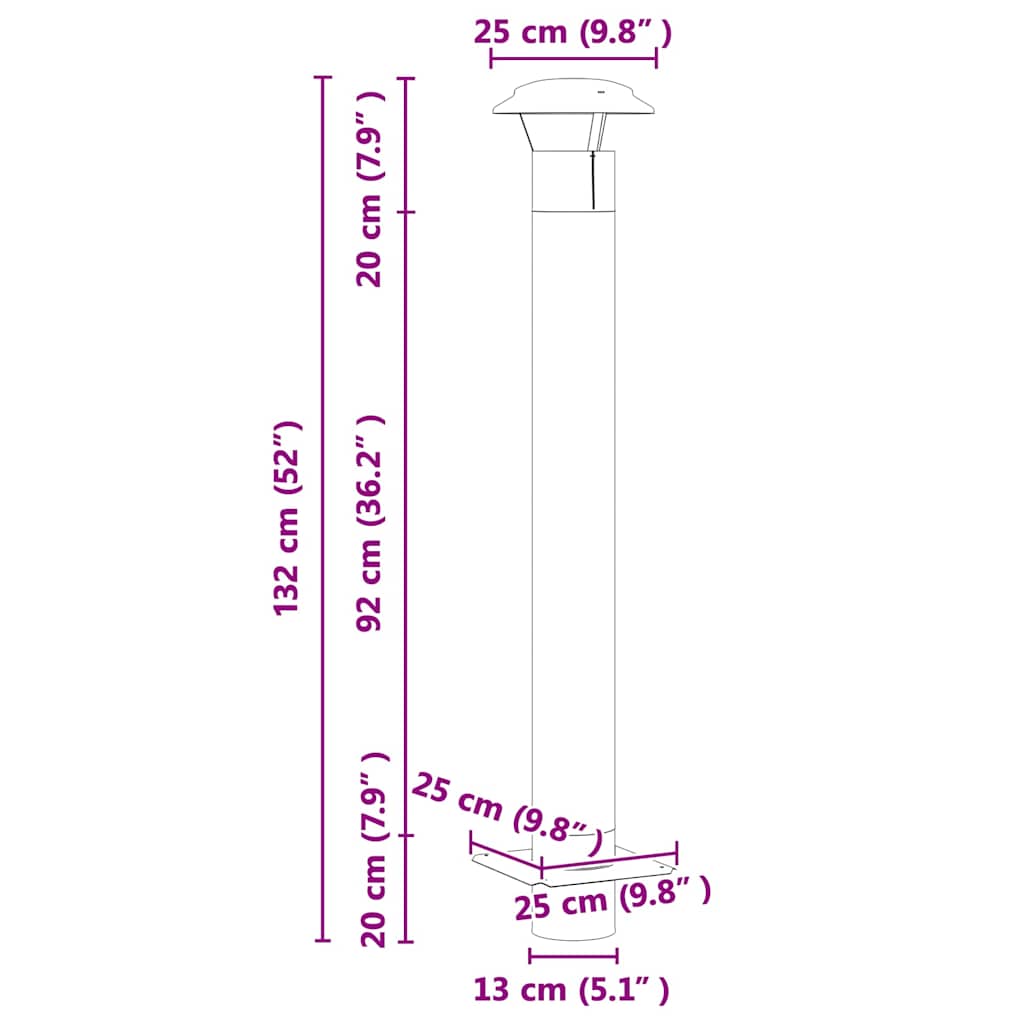 Επέκταση Καμινάδας Ασημί 25 x 25 x 132 εκ Ανοξείδωτο ατσάλι