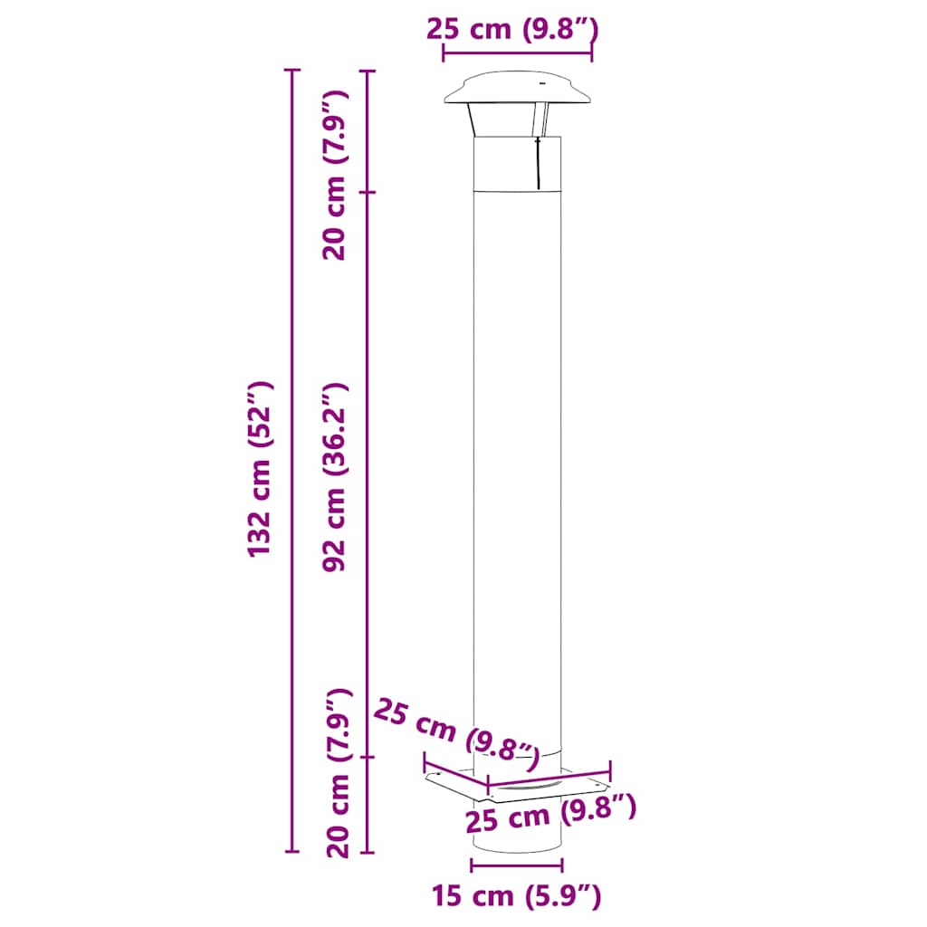 Επέκταση Καμινάδας Ασημί 25 x 25 x 132 εκ Ανοξείδωτο ατσάλι