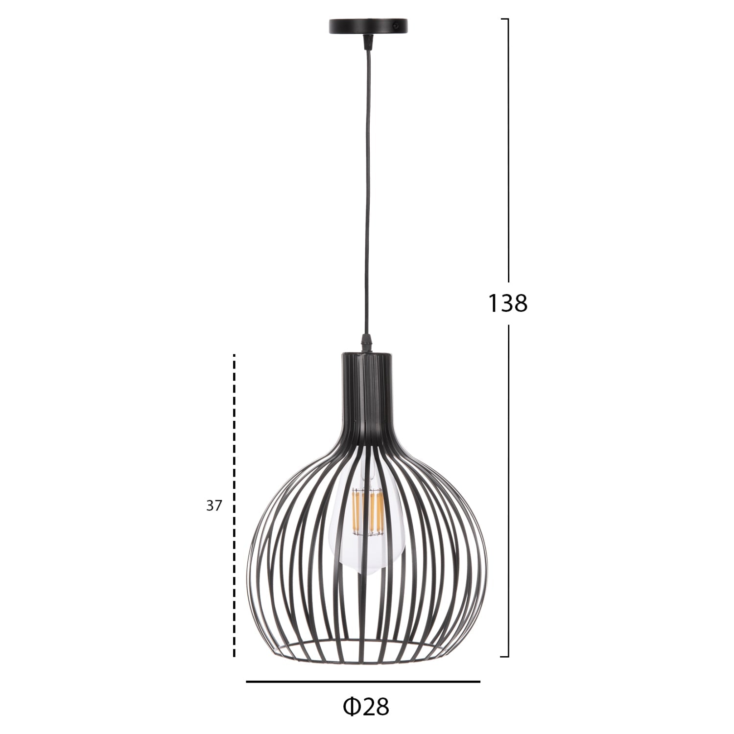 ΦΩΤΙΣΤΙΚΟ ΟΡΟΦΗΣ ΚΡΕΜΑΣΤΟ HM4164 ΜΑΥΡΟ ΜΕΤΑΛΛΙΚΟ ΚΑΠΕΛΟ Φ28x138Υεκ.